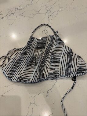 ViX Paula Hermanny High Neck Halter Bikini Top Black White Stripe